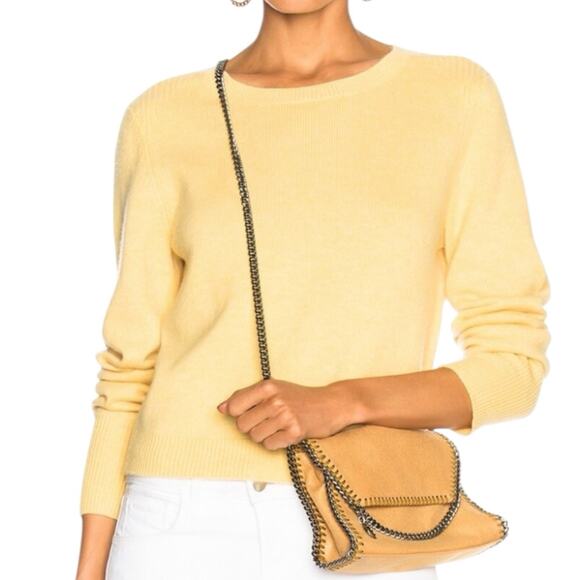 Frame Cropped Crewneck Sweater Wool Cashmere Butter Yellow Size Small - Picture 1 of 7